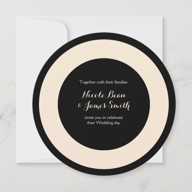Convites de Casamento Redondos Black & Cream Chic (Frente)
