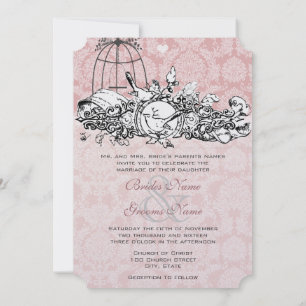 Convites de Casamento Rolo Musical Rosa Pássaros V
