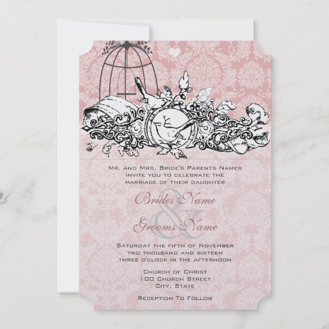 Convites de Casamento Rolo Musical Rosa Pássaros V (Verso)