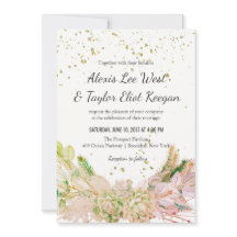 Convites de casamento Românticos Dourados e Verdes