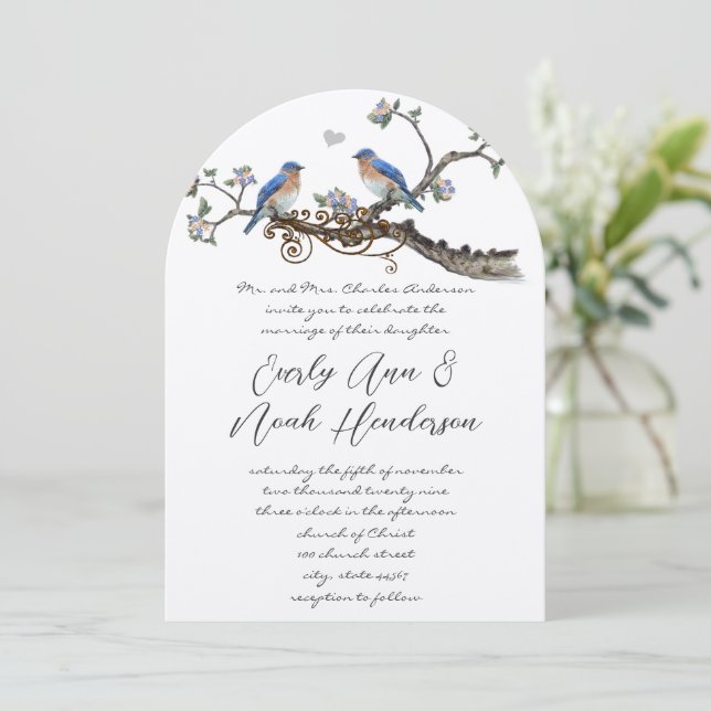 Convites de Casamento Românticos Rústicos com Azul (Em pé/Frente)