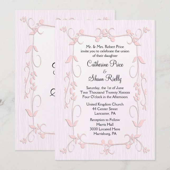 Convites De Casamento Rosa Delicado (Frente/Verso)