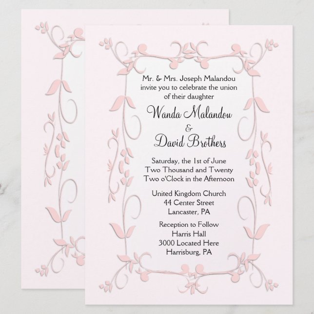 Convites De Casamento Rosa Delicado (Frente/Verso)