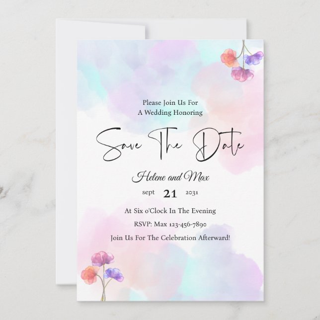 Convites de Casamento Rosa e Azul Lindos (Frente)