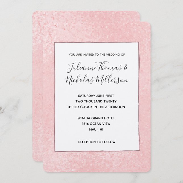 Convites de casamento Rosa Glitzy Chic (Frente/Verso)