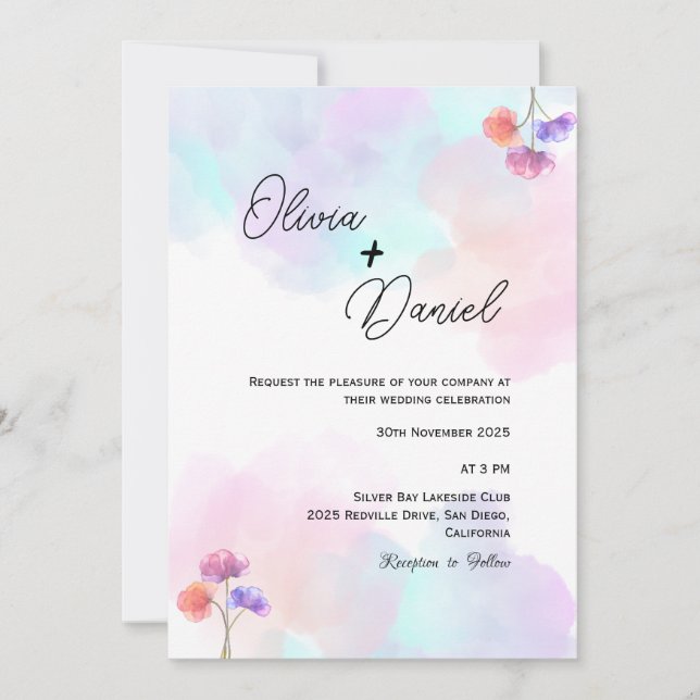 Convites de Casamento Rosa Pastel e Azul (Frente)