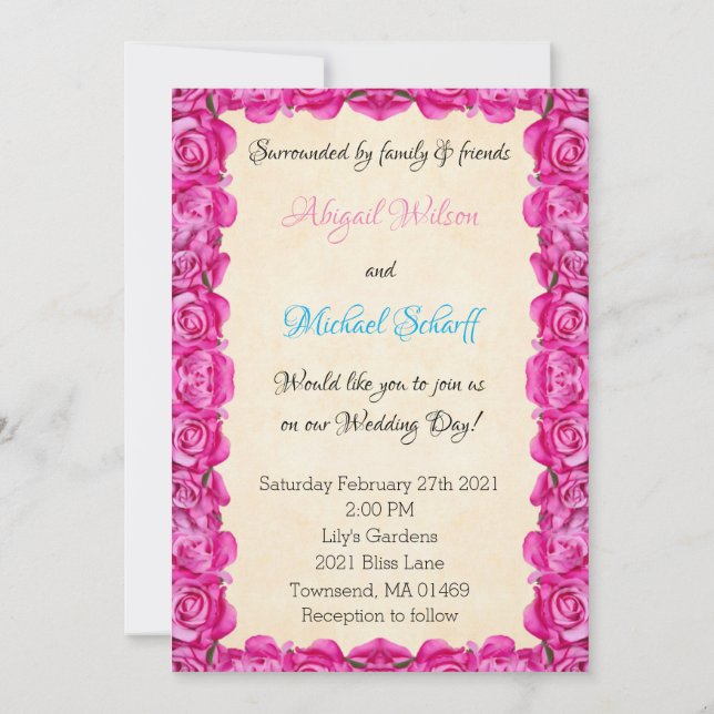 Convites de Casamento Rosas Pink Lindas (Verso)
