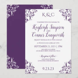 Convites de Casamento Roxo (Ameixa) Elegantes e Vi