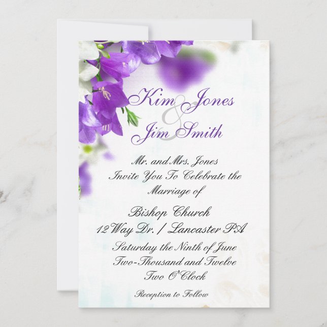 convites de casamento roxos (Frente)