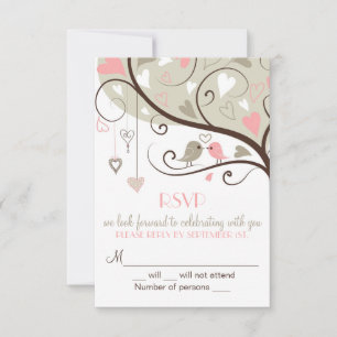 Convites de Casamento RSVP de Pombinhos Rosa e Cin
