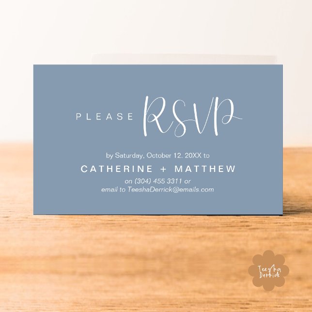 Convites de Casamento RSVP Lembrete Minimalista Mo (Wedding Invitation RSVP Modern Minimalist Design Reminder Email Phone Texting in Dusty Blue)