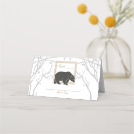 Convites de Casamento Rustic Bear & Red Plaid Wood