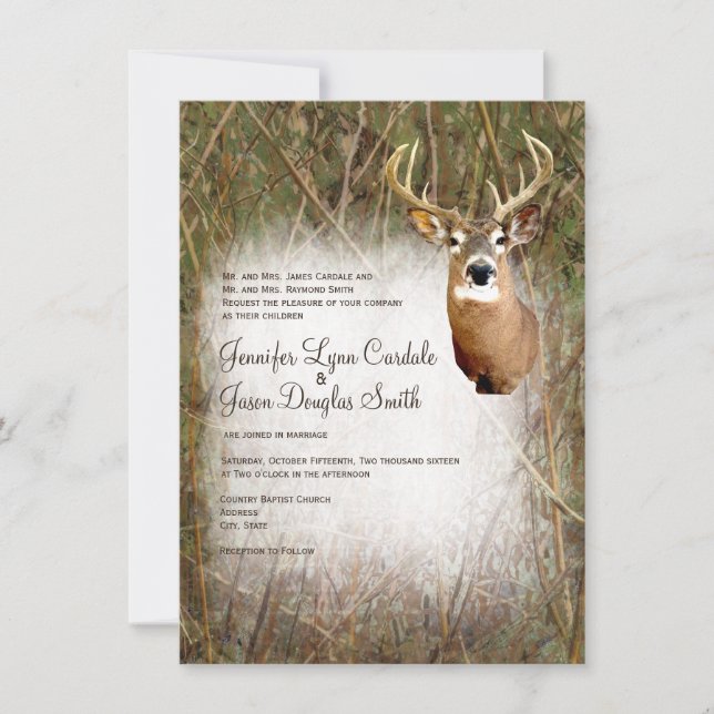 Convites de casamento Rustic Camo Hunting Deer Ant (Frente)
