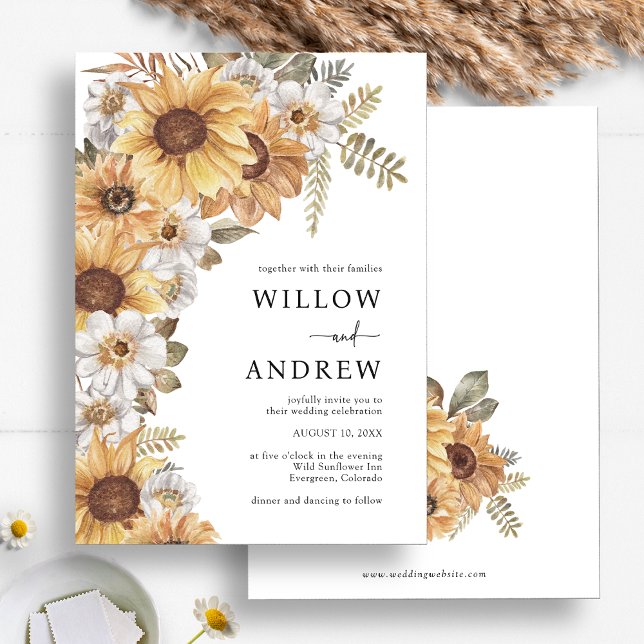 Convites de Casamento Rústicos de Girassol (Sunflower Rustic Fall Floral Wedding Invitations by Painted Paperie
)