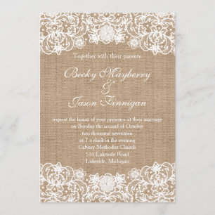 Convites de casamento Rústicos de Lace Burlap