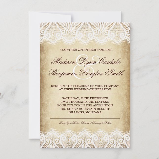 Convites de casamento rústicos do laço do papel do (Frente)