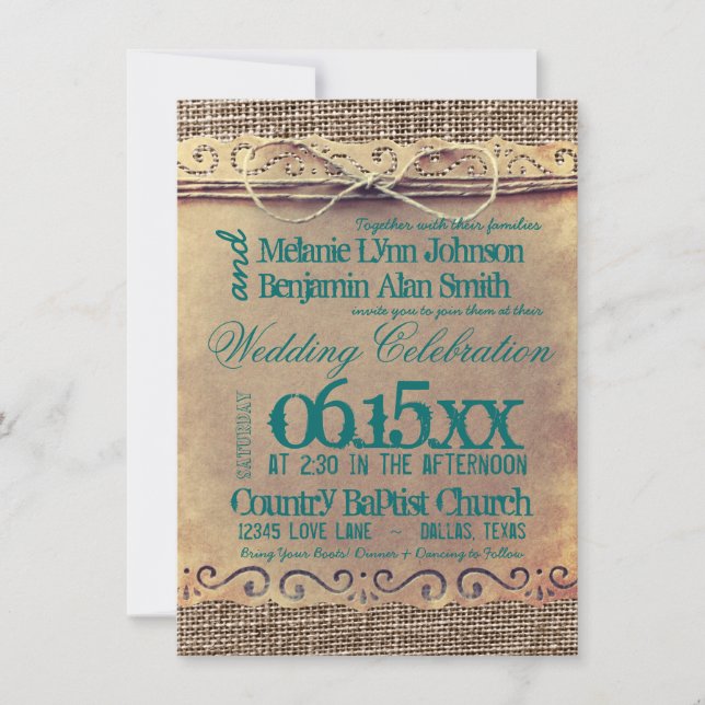 Convites de casamento rústicos em papel antigo com (Frente)