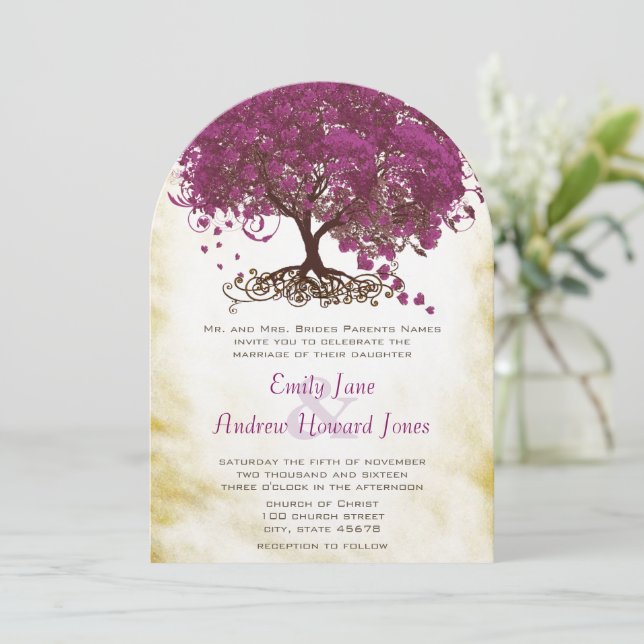 Convites de Casamento Sangria Heart Leaf Tree (Em pé/Frente)