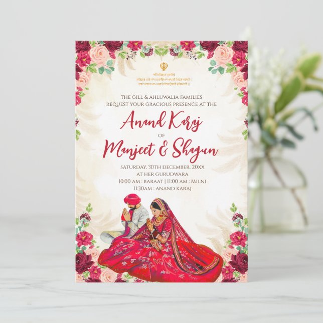 convites de casamento Sikh & convites Anand Karaj (Em pé/Frente)