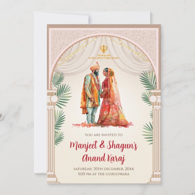Convites de casamento Sikh Convites digitais Punja (Frente)