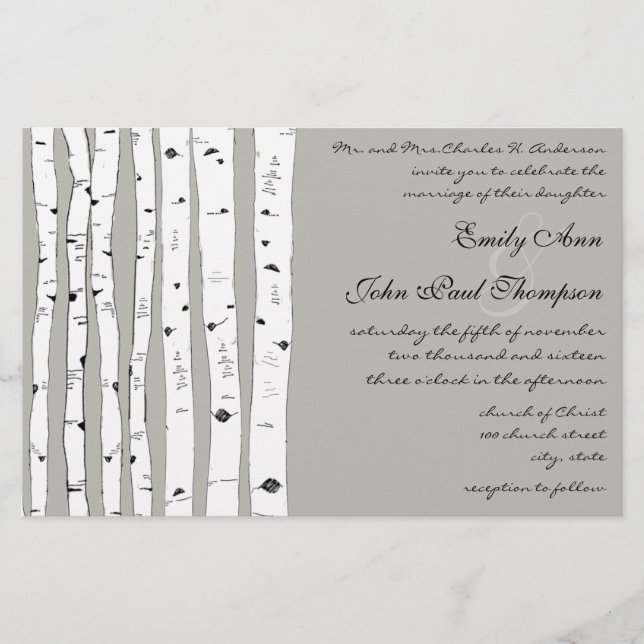 Convites de Casamento Silver Cloud Birch Tree (Frente)