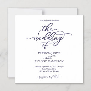 Convites de Casamento Simples Chic Azul Marinho Sc