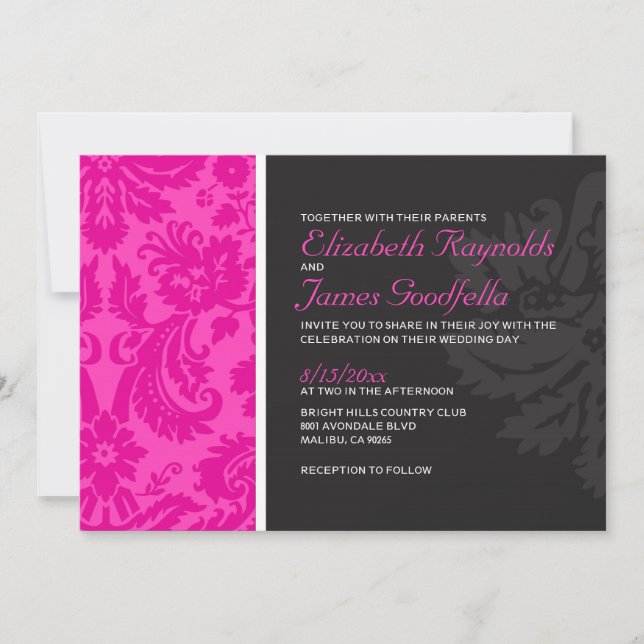 Convites de Casamento tema damasco Rosa (Frente)