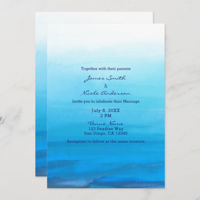 Convites de Casamento Tropical de Praia Blue Water (Frente/Verso)