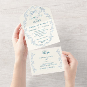 Convites de Casamento Tudo em Um Dusty Blue French