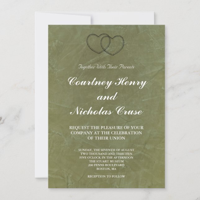 Convites de Casamento Tuscan Green Hearts (Frente)