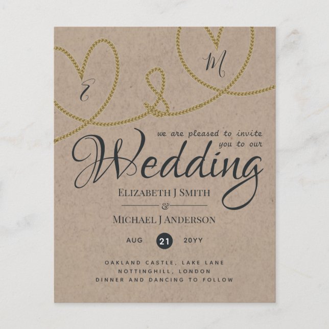 Convites de casamento Tying Knot TYPOGRAHY - Kraft (Frente)