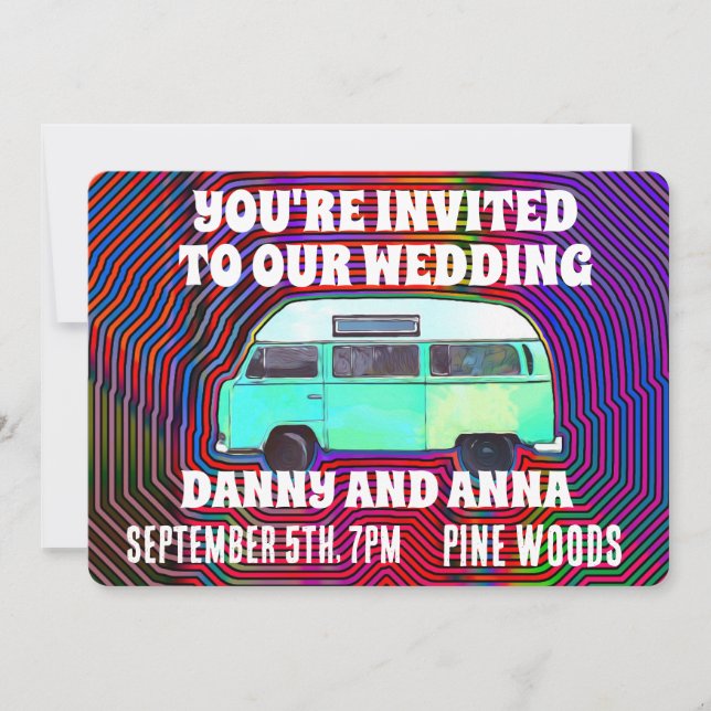CONVITES DE CASAMENTO VAN HIPPIE 1960 PERSONALIZAD (Frente)