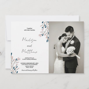 Convites de Casamento Verde Floral Rosa com Fotogr