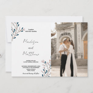 Convites de Casamento Verde Floral Rosa com Fotogr