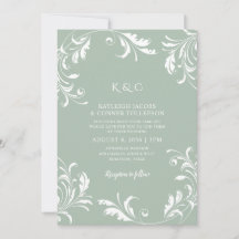 Convites de Casamento Verde Sage Claro com Rodopio