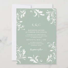Convites de Casamento Verde Sage Claro com Rodopio