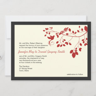 Convites De Casamento Vermelho E Negro Adoram Aves