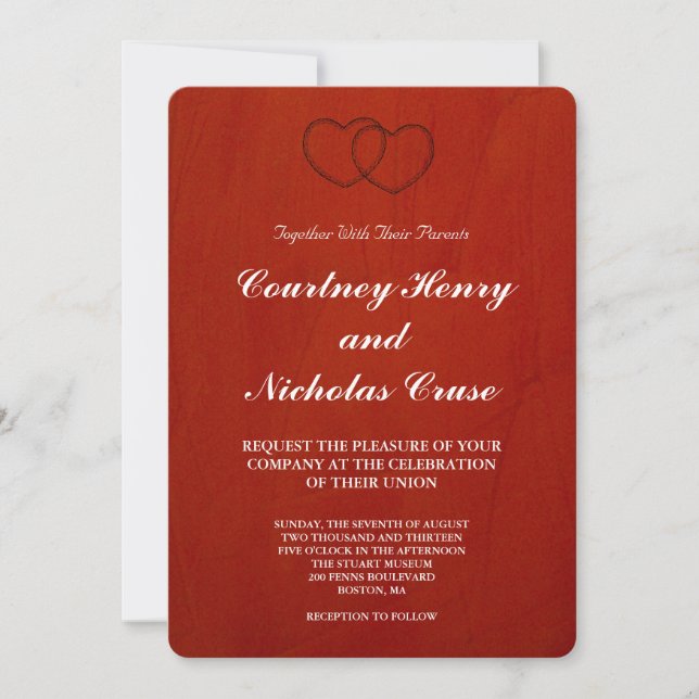 Convites de Casamento Vermelho Marsala (Frente)
