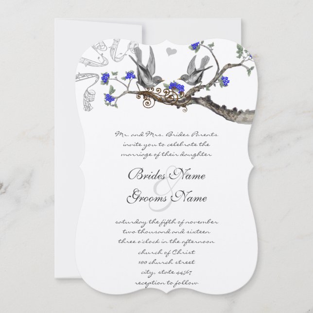 Convites de Casamento Vintage Azul Real e Cinza (Frente)