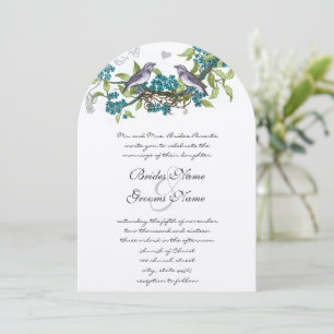 Convites de Casamento Vintage Birds Azul Turquesa 