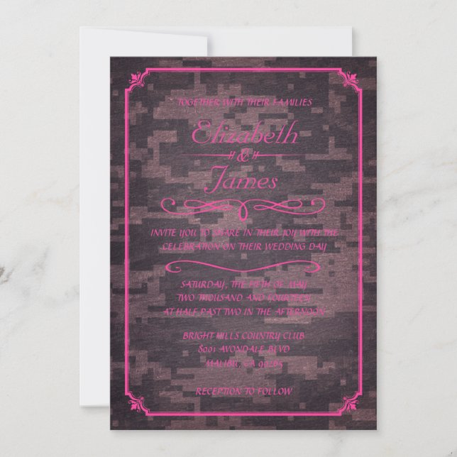 Convites de Casamento vintage Militar Rosa (Frente)
