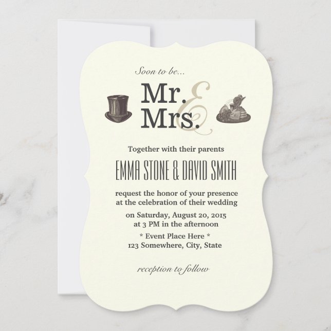 Convites de Casamento Vintage Mr. & Mrs. (Frente)