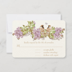 Convites de Casamento Vintage Pássaros Lilás Roxo