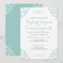 Convites de Casamento Vintage | Turquesa Claro-Tur