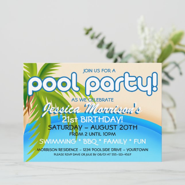 Convites de Celebração de Festa na Piscina (Em pé/Frente)