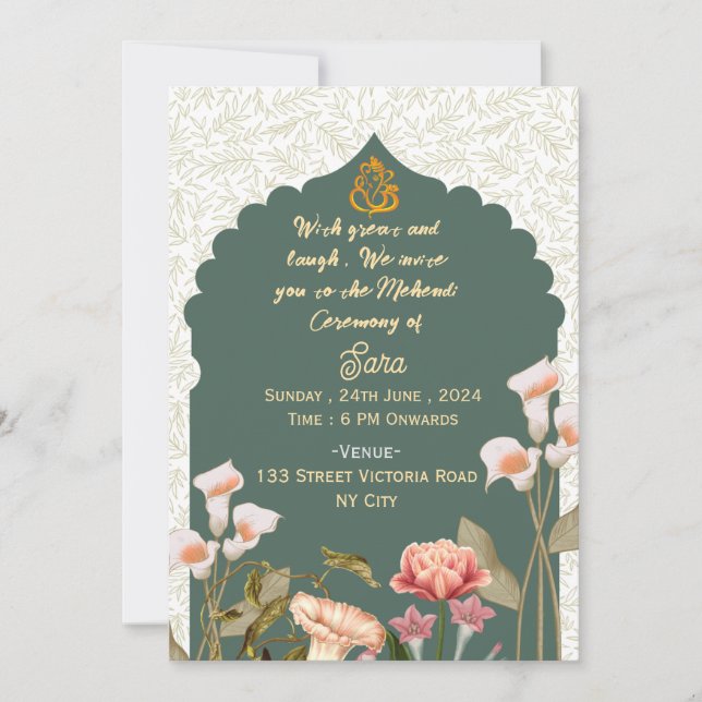 Convites de Cerimônia de Mehendi para Casamento In (Frente)
