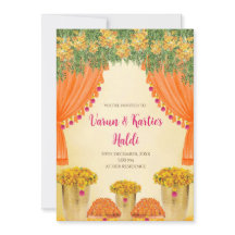 convites de cerimônia Haldi de cartões de casament