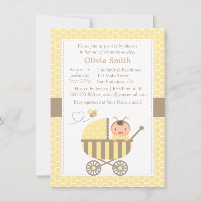 Convites de Chá de Bebê Abelha Bumble Fofa em Form (Frente)