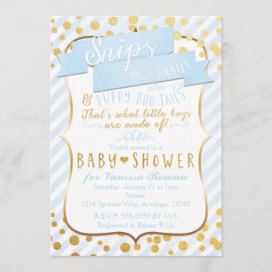 Convites de Chá de Bebê Azul e Dourado de Snips & 