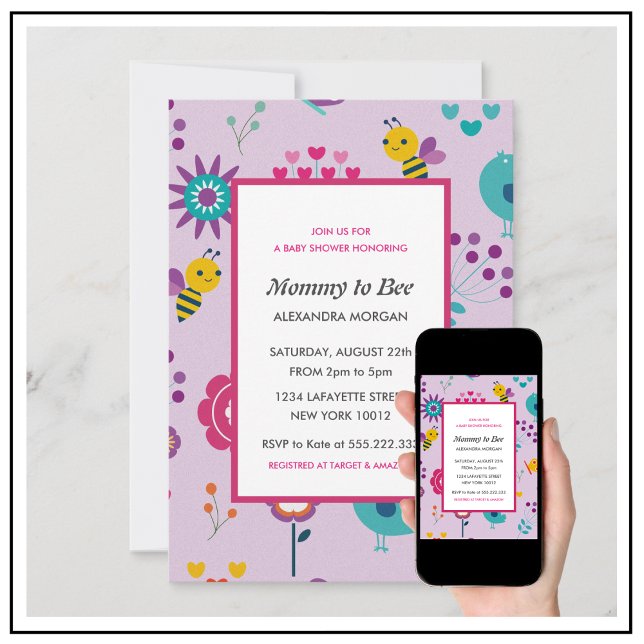 Convites de chá de bebê Bee Mamãe para ser Floral (Criador carregado)